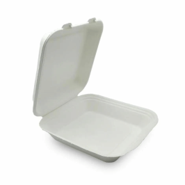 Menu Carriers. Sugarcane fiber with hinged lid. 205x205 mm. 1 compartment. Box of 200 Units Ref: ERPABI000053