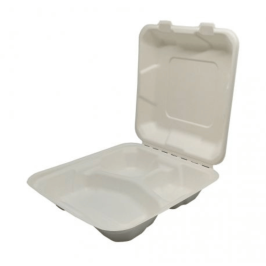 Menu Carriers. Sugarcane fiber with hinged lid. 205x205 mm. 3 compartment. Box of 200 Units Ref: ERPABI000054