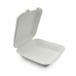 Menu Carriers. Sugarcane fiber with hinged lid. 220x200mm. 1 compartment. Box of 50 Units Ref: ERPABI000005