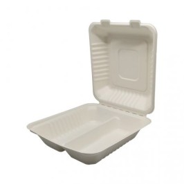 Menu Carriers. Sugarcane fiber with hinged lid. 220 x200mm. 2 compartments. Box of 50 Units Ref: ERPABI000008