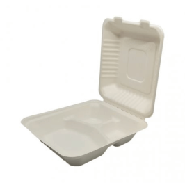 Menu Carriers. Sugarcane fiber with hinged lid. 220x200mm. 3 compartments. Box of 100 Units Ref: ERPABI000052