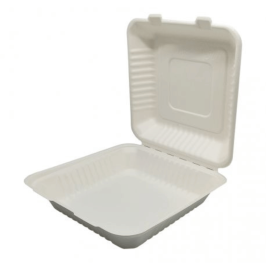 Menu Carriers. Sugarcane fiber with hinged lid. 232x232mm. 1 compartment. Box of 50 Units Ref: ERPABI000006