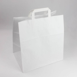WHITE PAPER BAG FLAT HANDLE/B.WIDE 26+18x25CM (250 Units per box) ref: BOPASA000001
